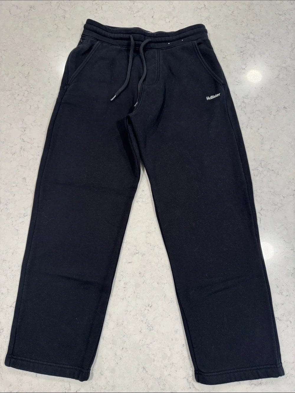 Hollister Men's XS Black Drawstring Open Wide Leg Sweatpants Pockets Baggy Logo
